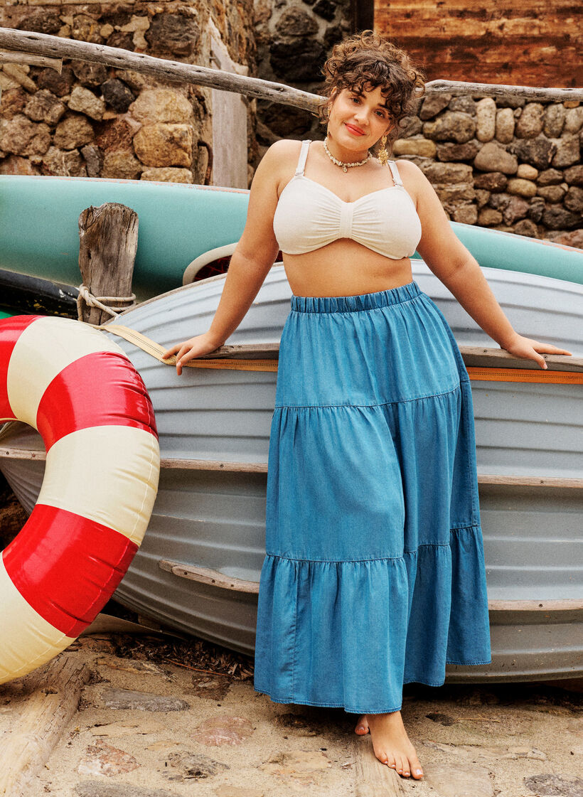 Maxijeanskjol med volanger, Bl&aring;, Image image number 0