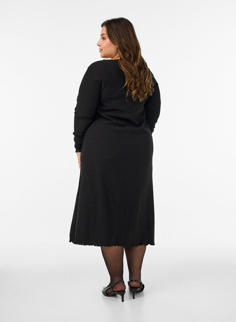 Midikl&auml;nning med v&aring;gig struktur och l&aring;nga &auml;rmar, Svart, Model image number 2