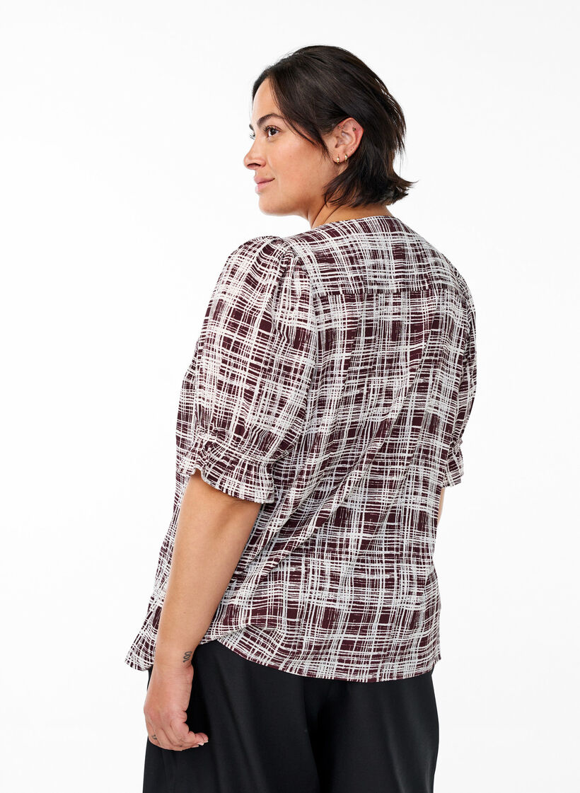 Skjortblus med halvl&aring;nga &auml;rmar, M&ouml;rk Bordeaux, Model image number 2