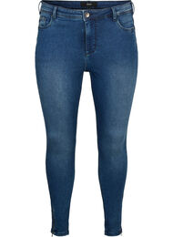 Croppade Amy jeans med blixtlås, Dark blue denim