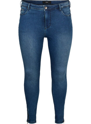 Croppade Amy jeans med blixtlås, Dark blue denim, Packshot image number 0