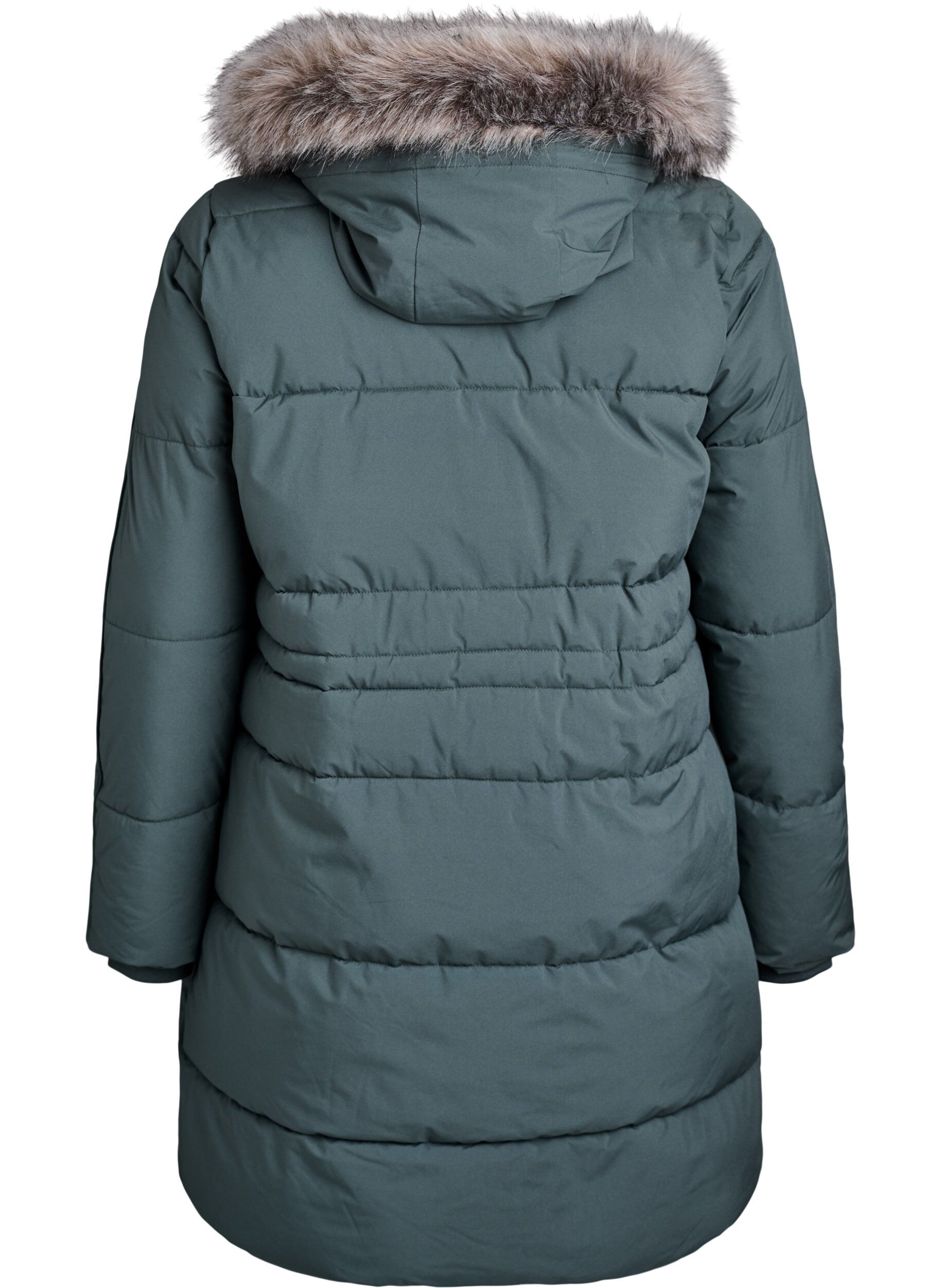 Zizzi Vattenavvisande parkas med krage i fuskp&auml;ls, Gr&ouml;n, Packshot image number 1