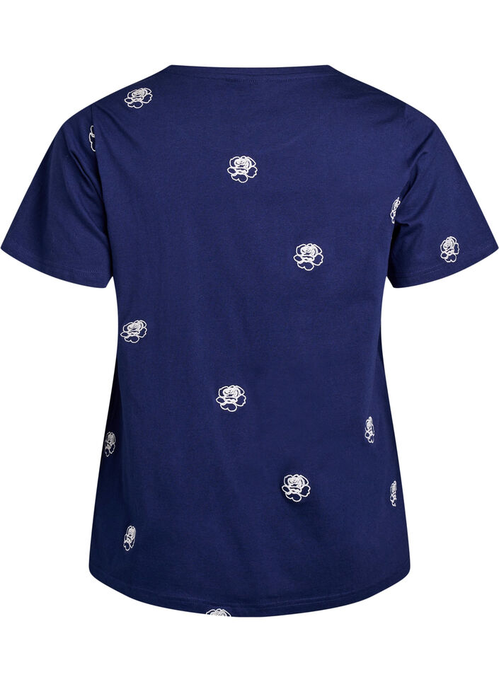 T-shirt i ekologisk bomull med broderade motiv, Blå, Packshot image number 1
