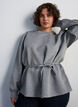 Blus med knytband och puff&auml;rmar, Gr&aring;, Model image number 0