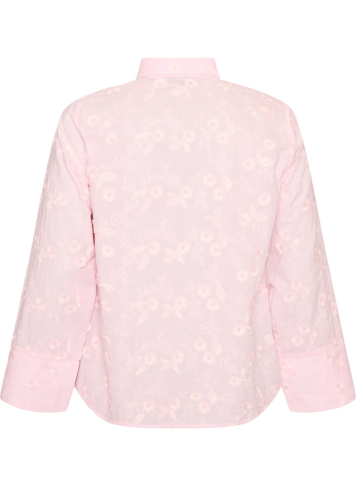 Skjorta med blommigt broderi och vida &auml;rmar, Rosa, Packshot image number 1