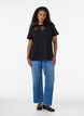 T-shirt i bomull med spetsapplikationer, Svart, Model image number 1