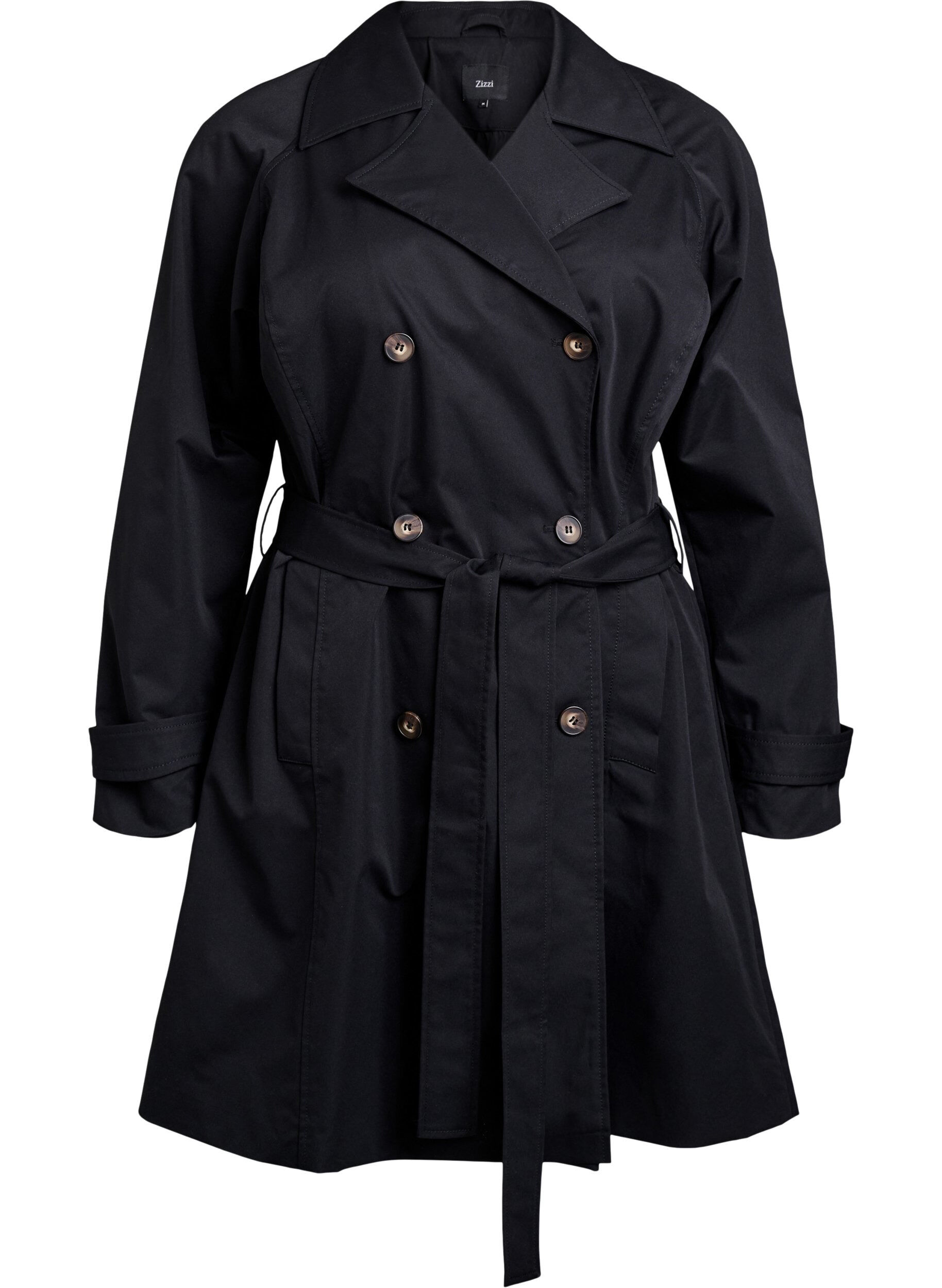 Zizzi Halvl&aring;ng trenchcoat med sk&auml;rp, Black, Packshot image number 0