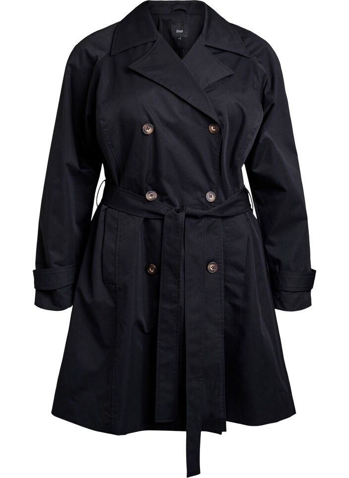 Halvlång trenchcoat med skärp, Black, Packshot image number 0
