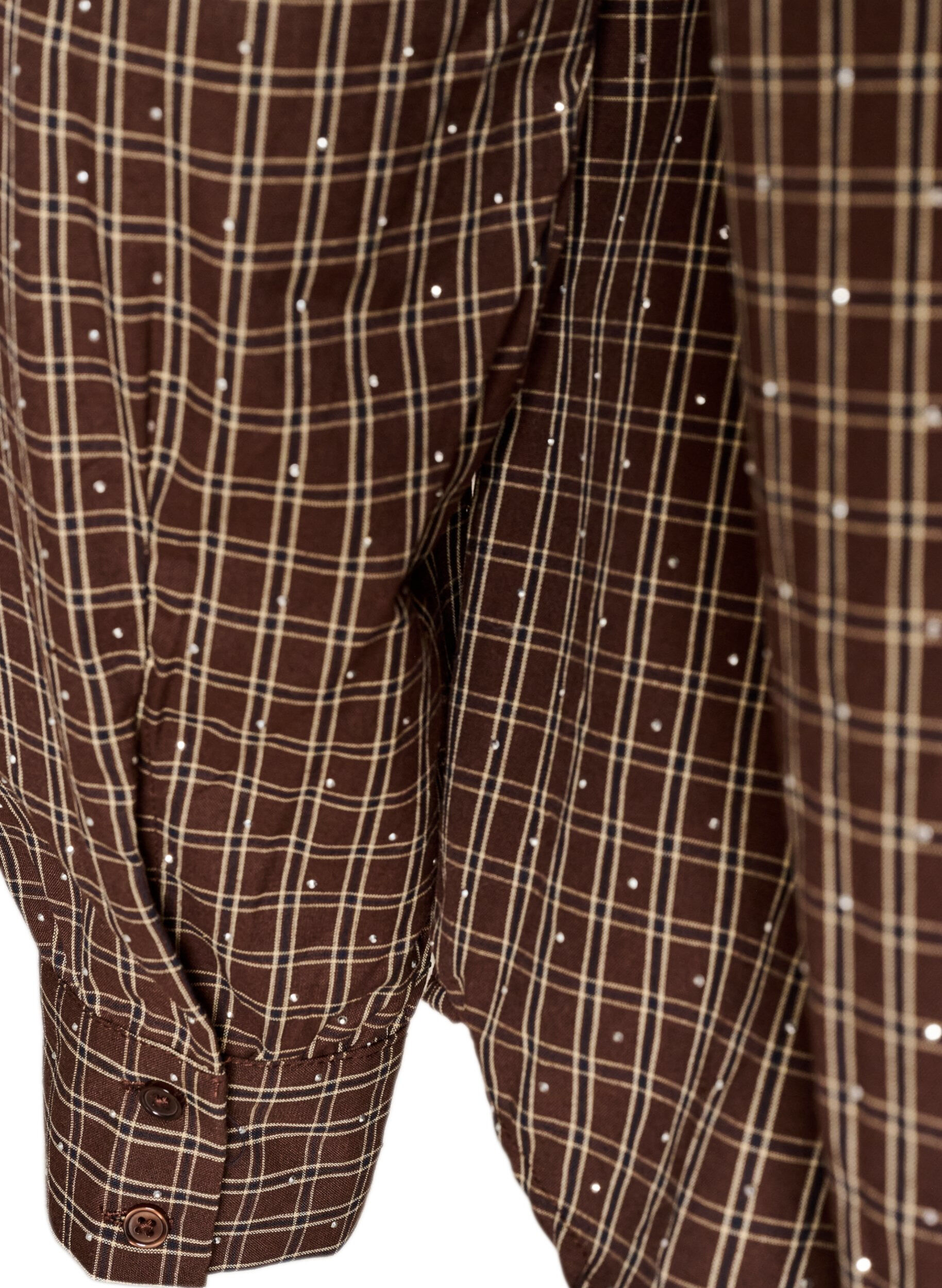ZizziRutig skjorta med strass, Brun, Packshot image number 3