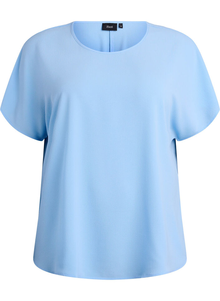 Blus med korta &auml;rmar och rund halsringning, Bl&aring;, Packshot image number 0