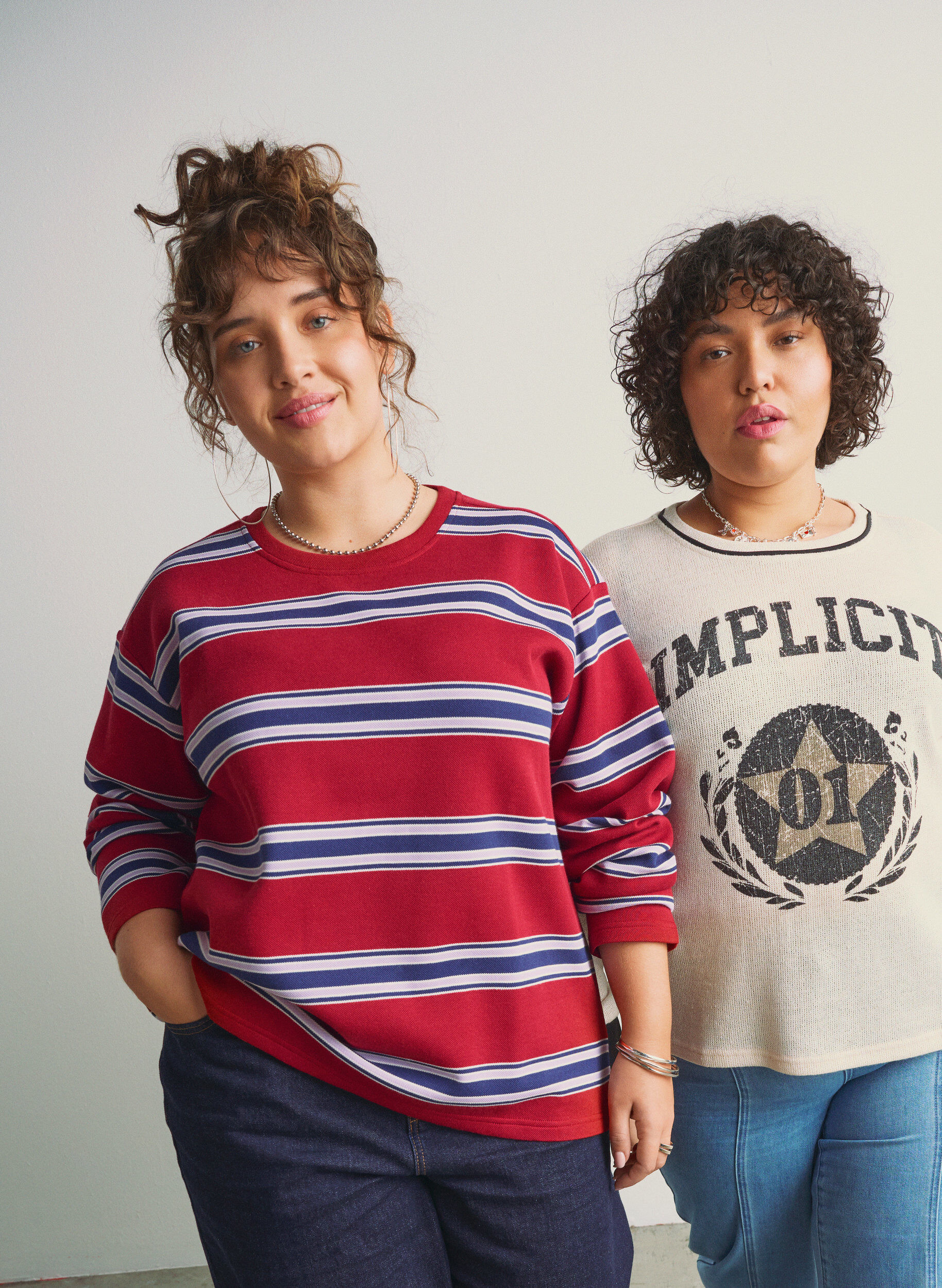 Zizzi Blus i jersey med breda r&auml;nder, R&ouml;d, Image image number 0