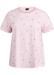 T-shirt i ekologisk bomull med broderade motiv, Rosa
