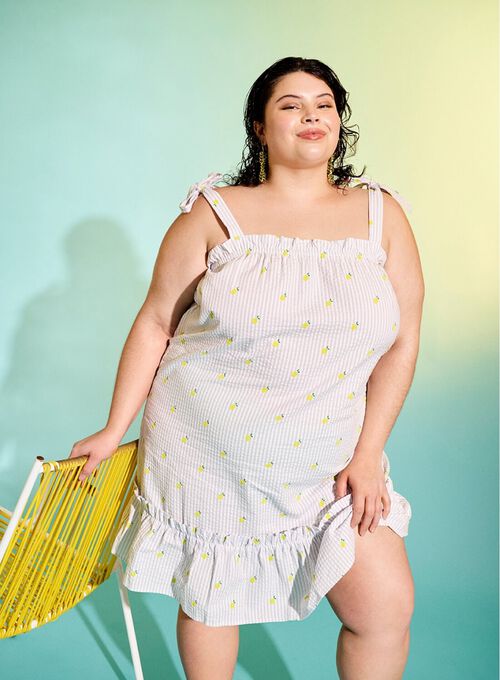 Klänning med citronmönster, , Model