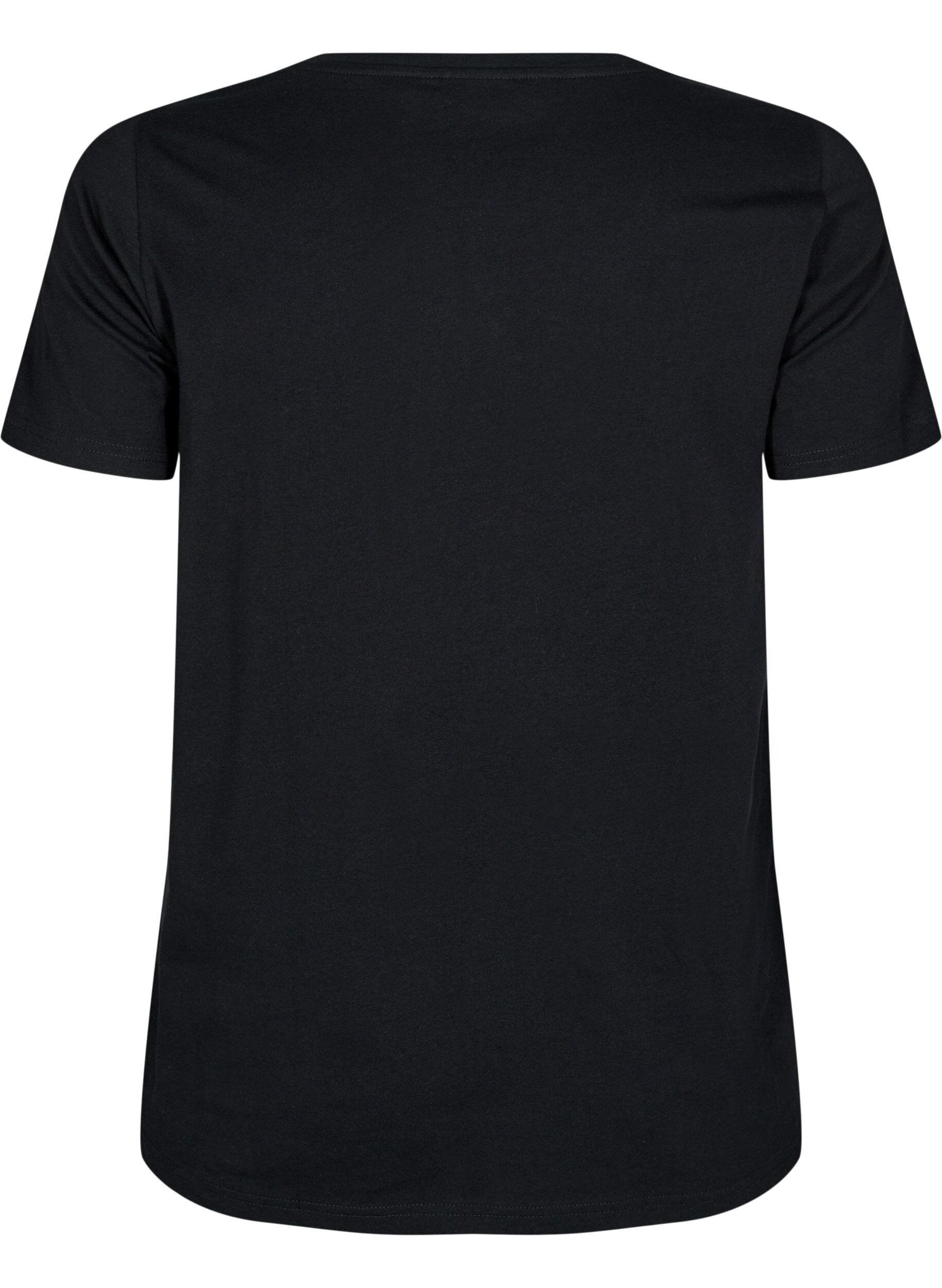 Zizzi T-shirt i bomull med motiv, Black w. Gold Love, Packshot image number 1