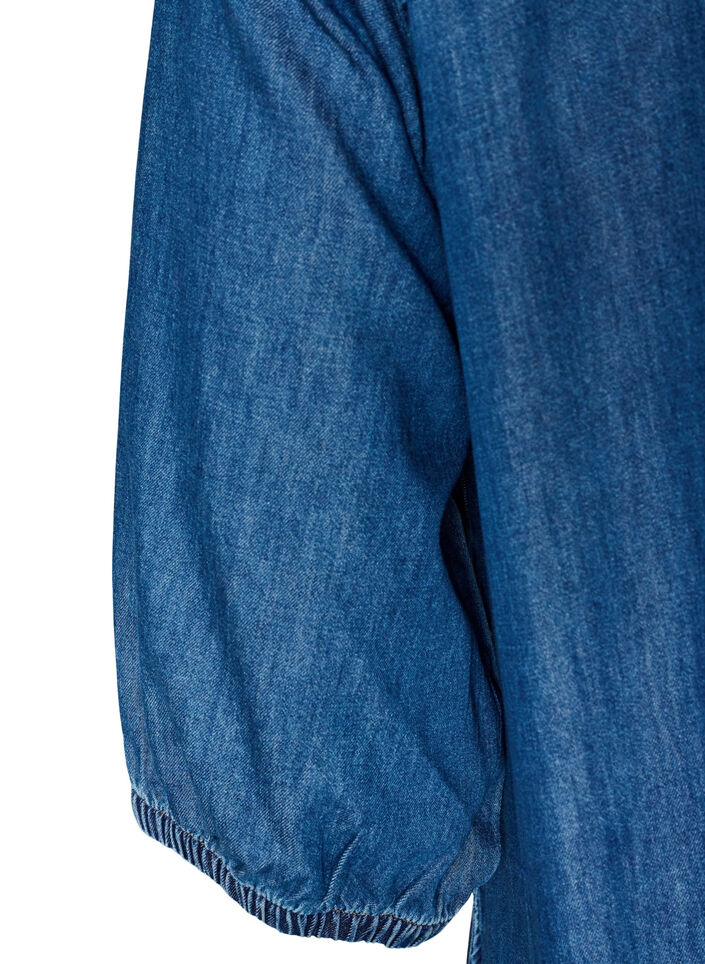 Maxikl&auml;nning i denim med volangv&aring;der, Bl&aring;, Packshot image number 3