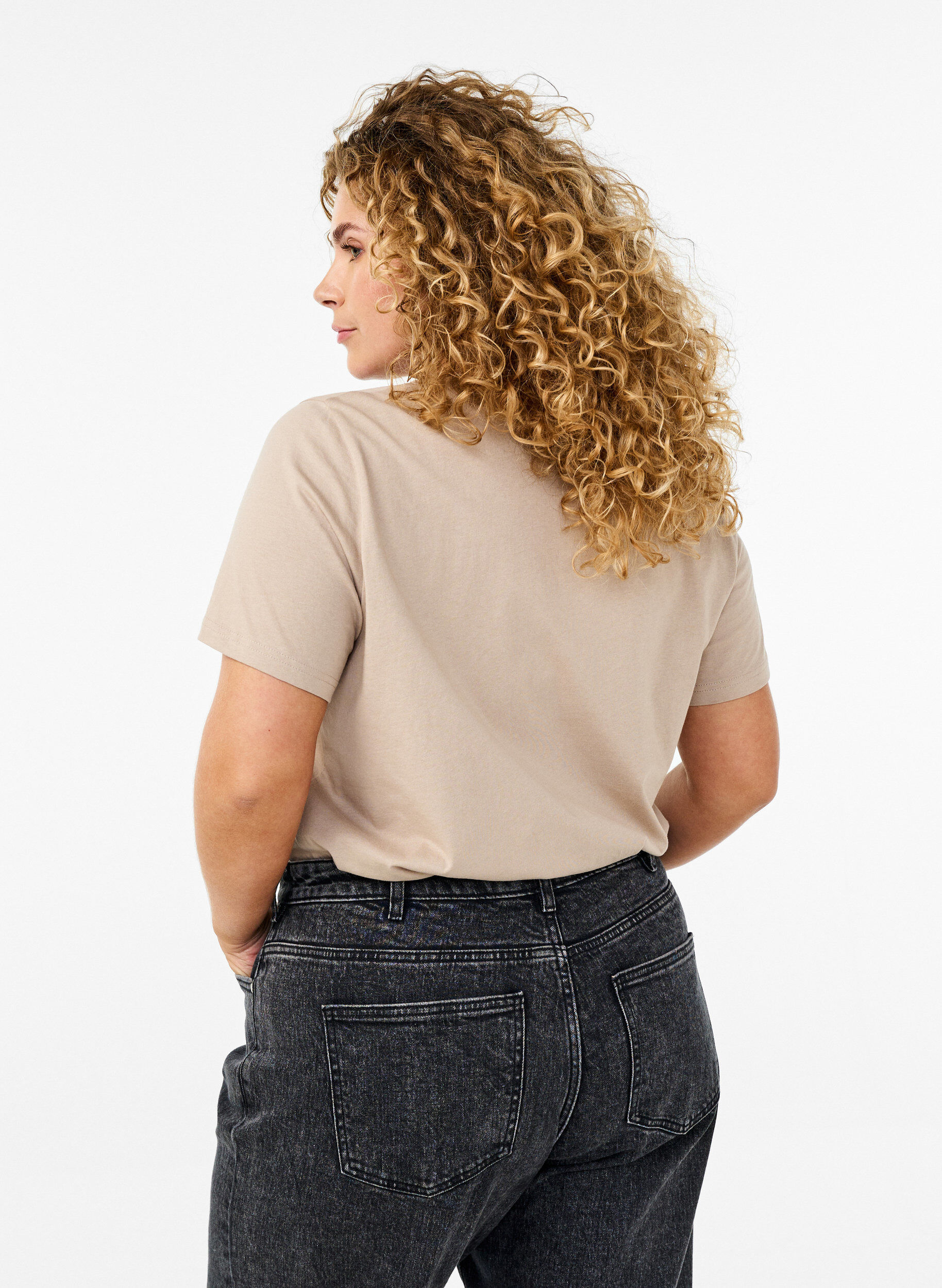 ZizziEnkel t-shirt i bomull med rund halsringning, Beige, Model image number 2
