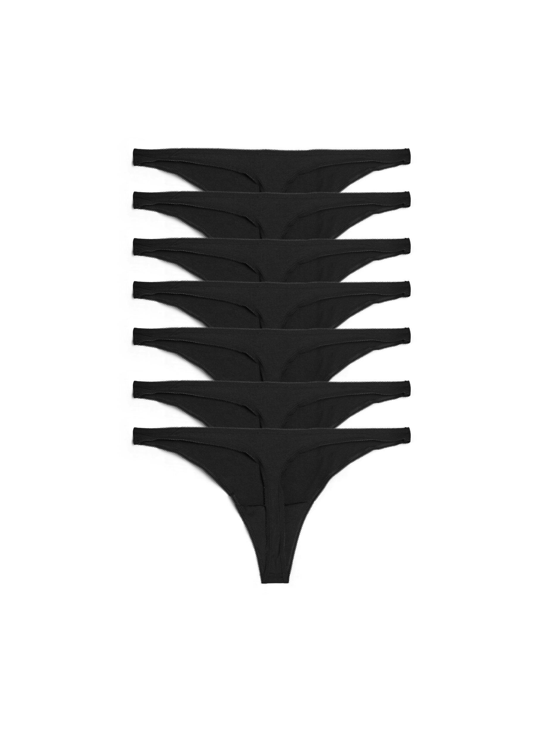 Zizzi 7-pack stringtrosor i bomull med l&aring;g midja, Svart, Packshot image number 1