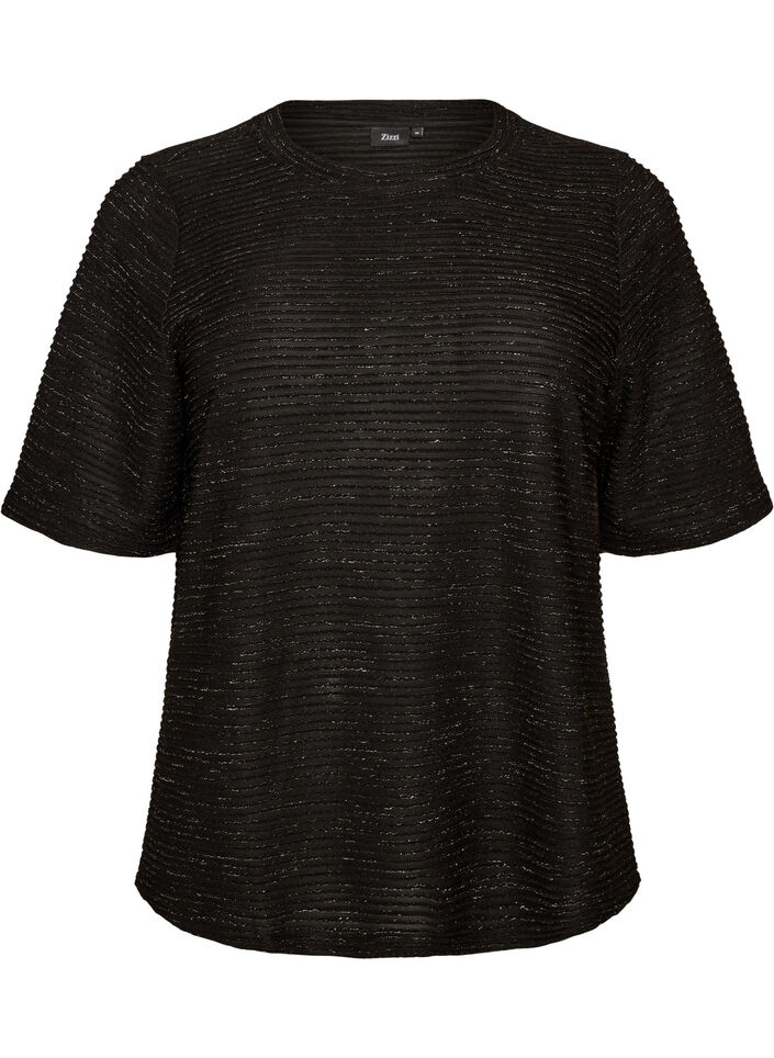 Blus med struktur och glitter, Svart, Packshot image number 0