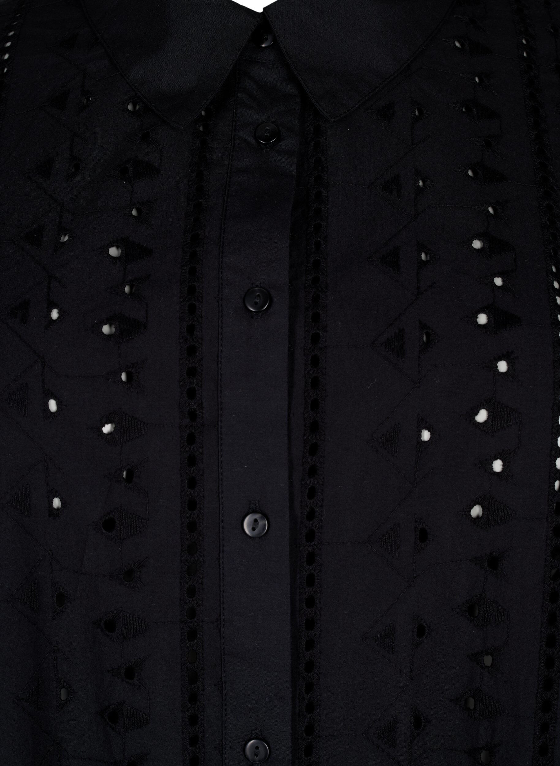 Zizzi Skjortkl&auml;nning i bomull med broderi anglaise, Black, Packshot image number 2