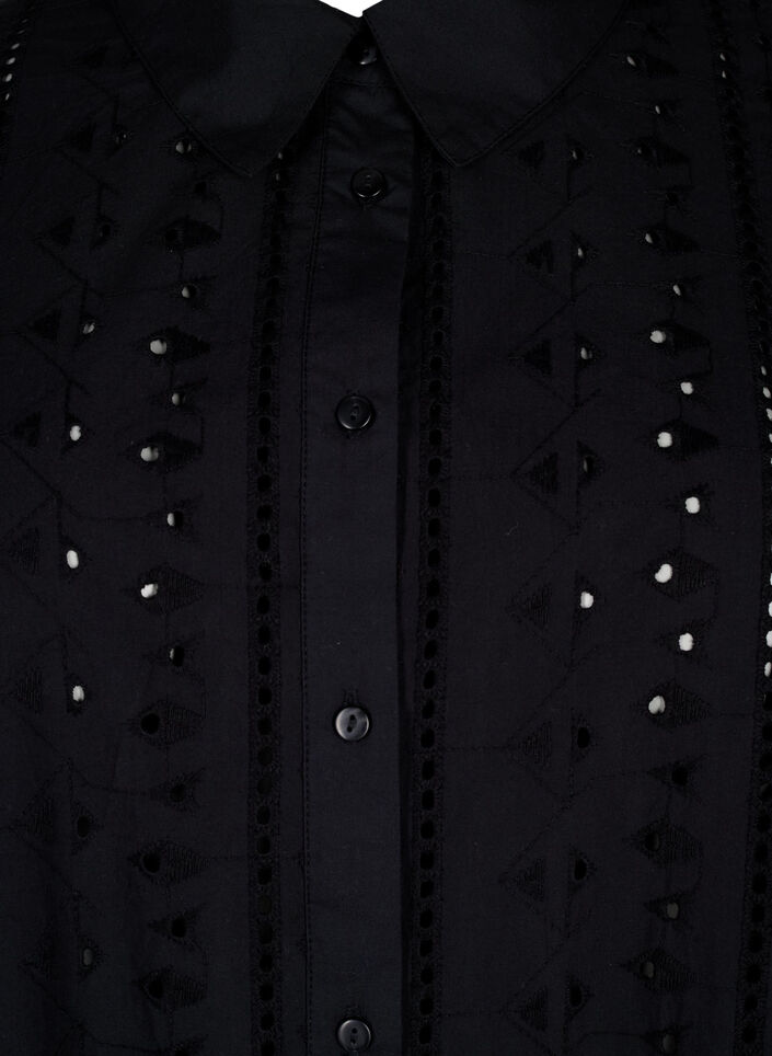 Skjortklänning i bomull med broderi anglaise, Black, Packshot image number 2