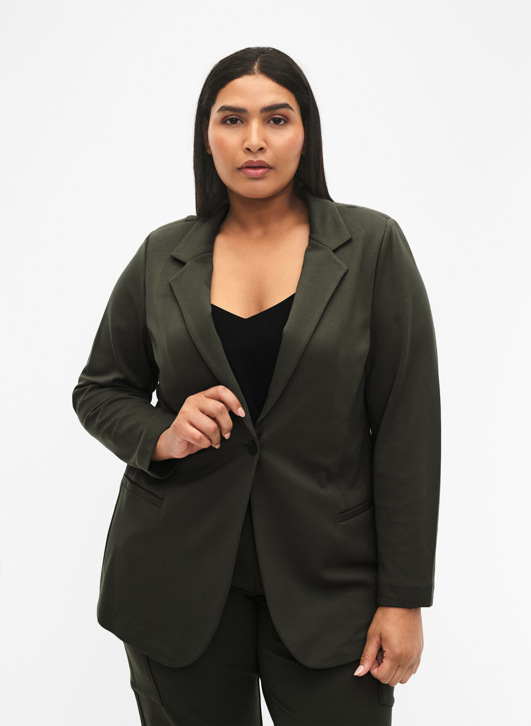 ZizziEnkel blazer med knapp, Gr&ouml;n, Model image number 0