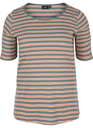 Randig och ribbad t-shirt i bomull, Balsam Green Stripe, Packshot image number 0