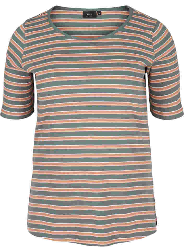 Randig och ribbad t-shirt i bomull, Balsam Green Stripe, Packshot image number 0