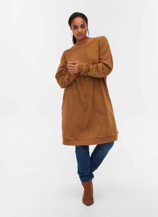 Sweatshirtklänning med fickor och draperade ärmar, Rubber, Model image number 3