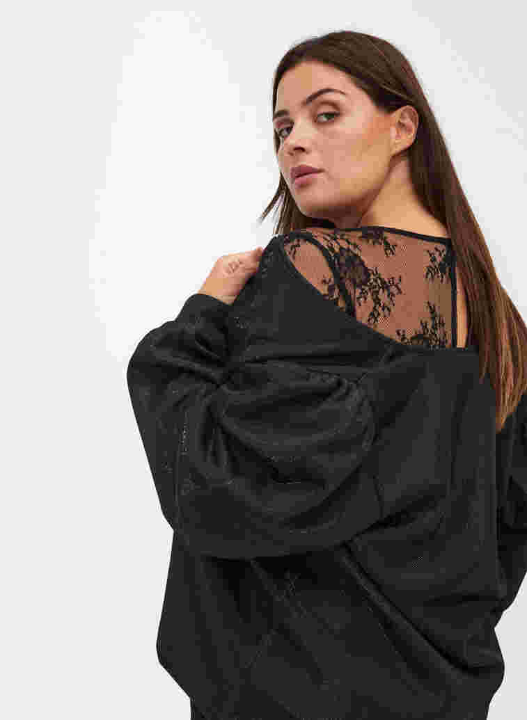 Kort jacka med glitter och dragkedja, Black, Model image number 2