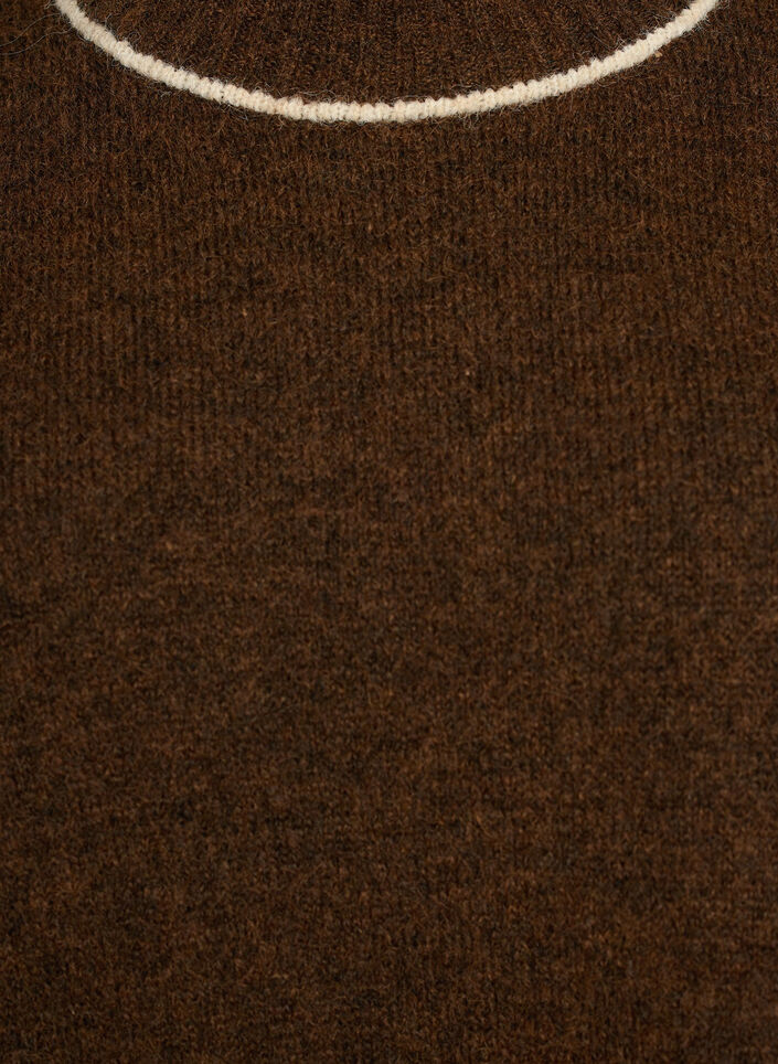 Stickad tr&ouml;ja med polokrage och kontrastr&auml;nder, Brun, Packshot image number 2