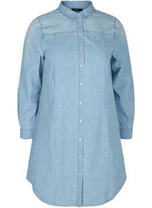 Lång jeansskjorta i bomull, Light blue denim, Packshot image number 0