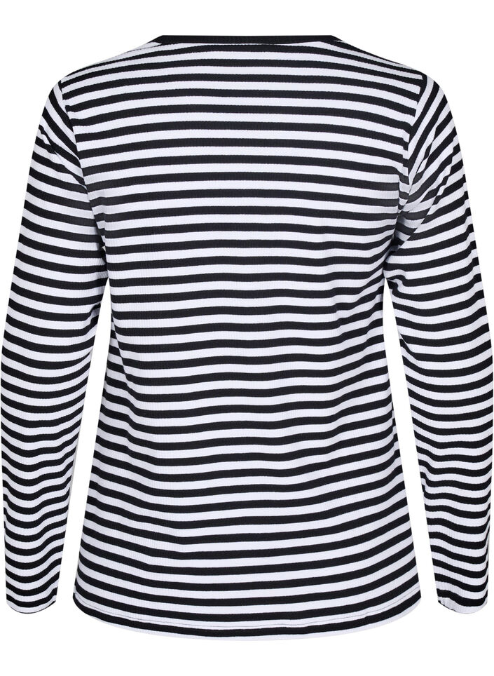 Randig blus med l&aring;nga &auml;rmar, Svart, Packshot image number 1