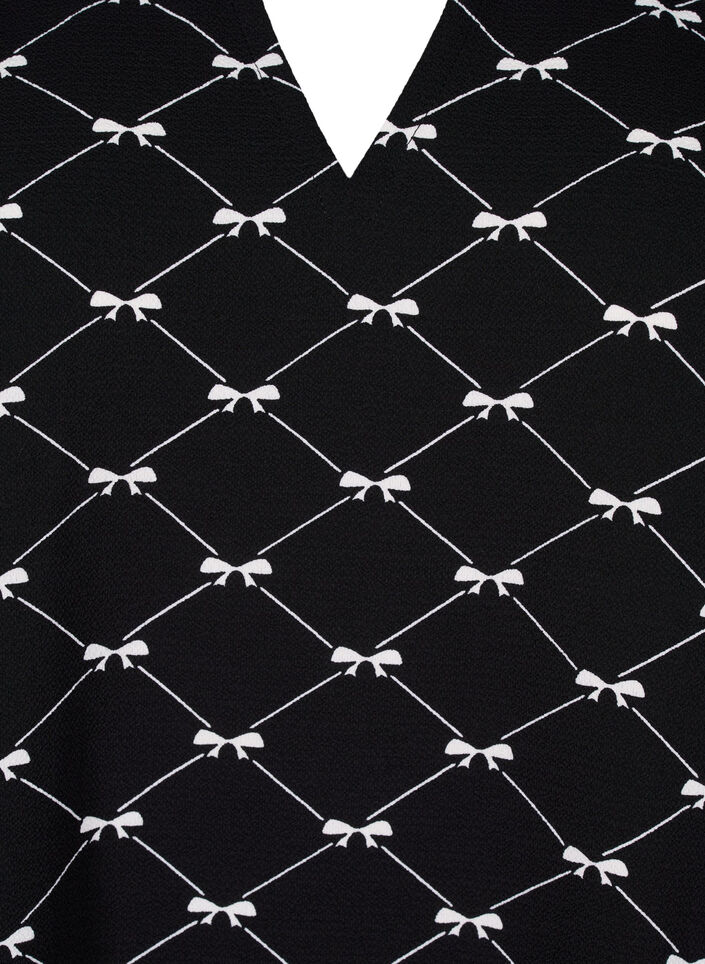 Blus med V-ringning och rosett tryck, Black Bow AOP, Packshot image number 2