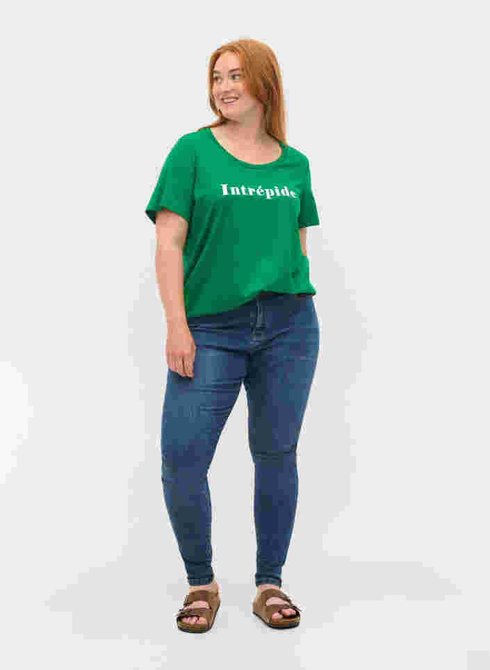 Kortärmad t-shirt i bomull med texttryck, Jolly Green, Model image number 2