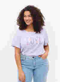 T-shirt i bomull med rund hals och tryck, Lavender W. Love, Model