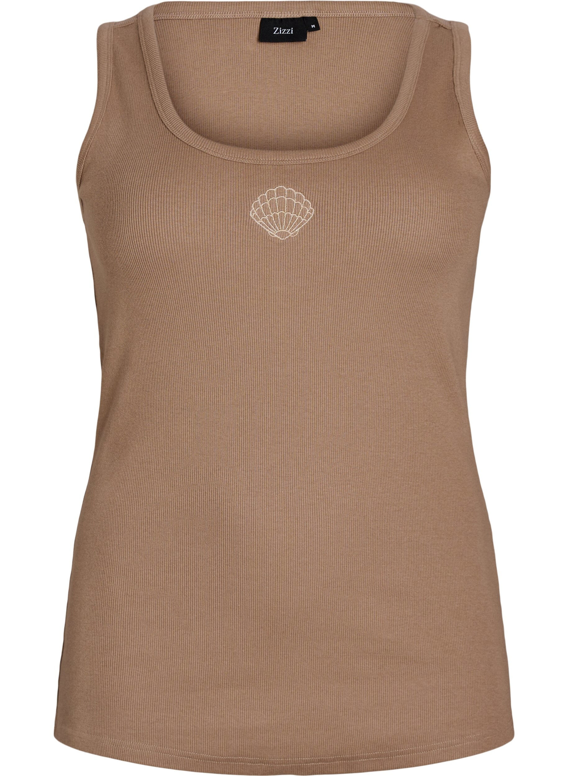 ZizziT&aring;tsittande topp med motiv, Brun, Packshot image number 0