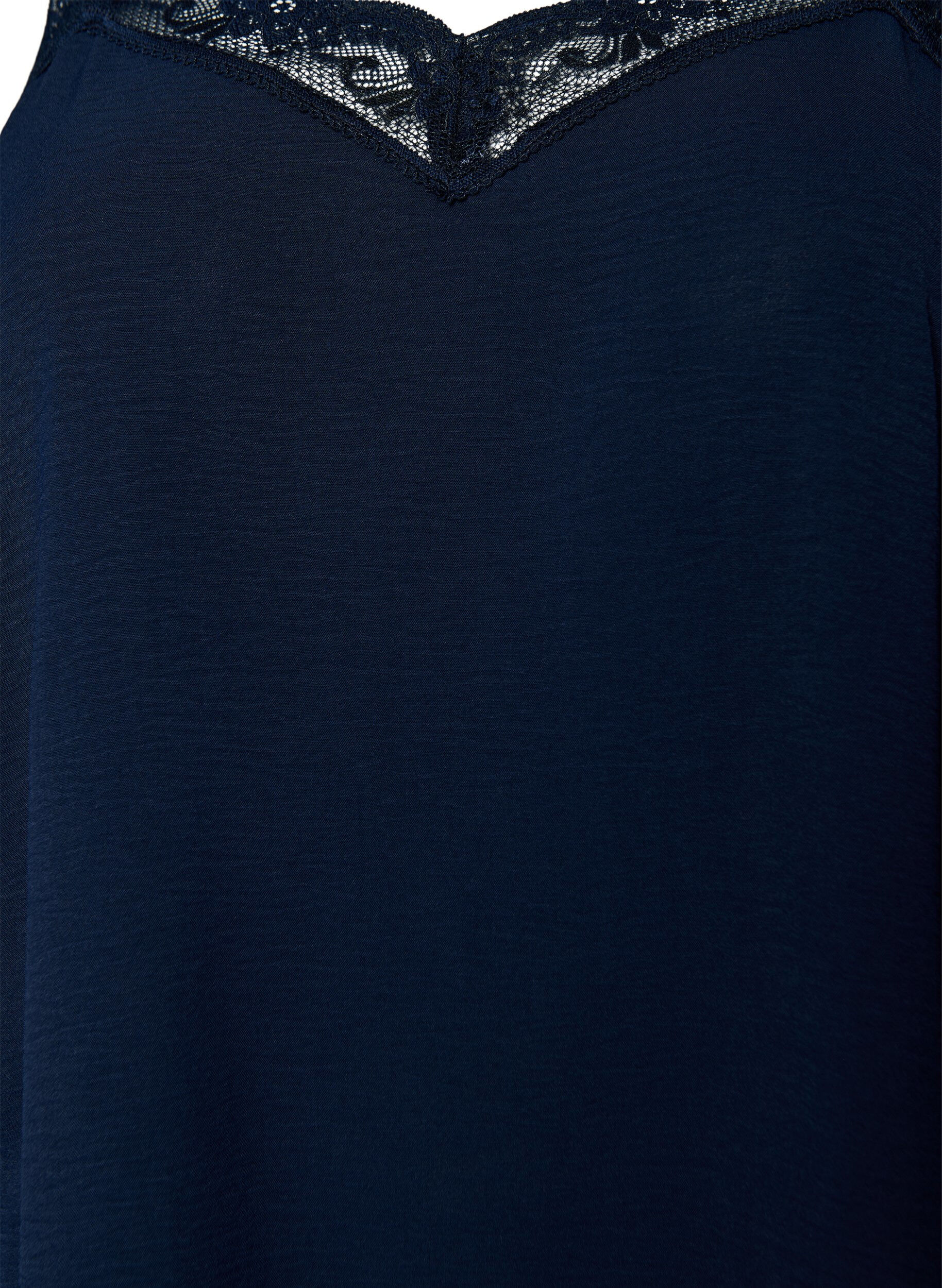 Zizzi Cami-topp med V-ringning och spetskant, Bl&aring;, Packshot image number 2