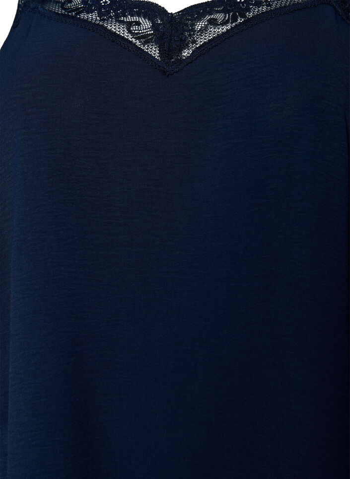 Cami-topp med V-ringning och spetskant, Bl&aring;, Packshot image number 2