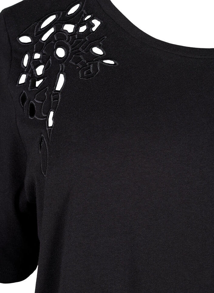 T-shirt i ekologisk bomull med broderade detaljer, Black, Packshot image number 2