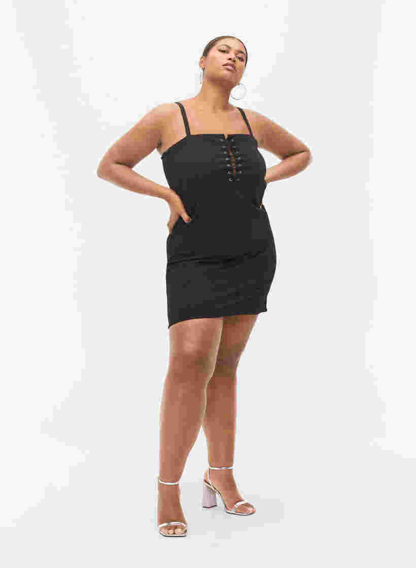 Kroppsnära klänning med snörning, Black, Model image number 3
