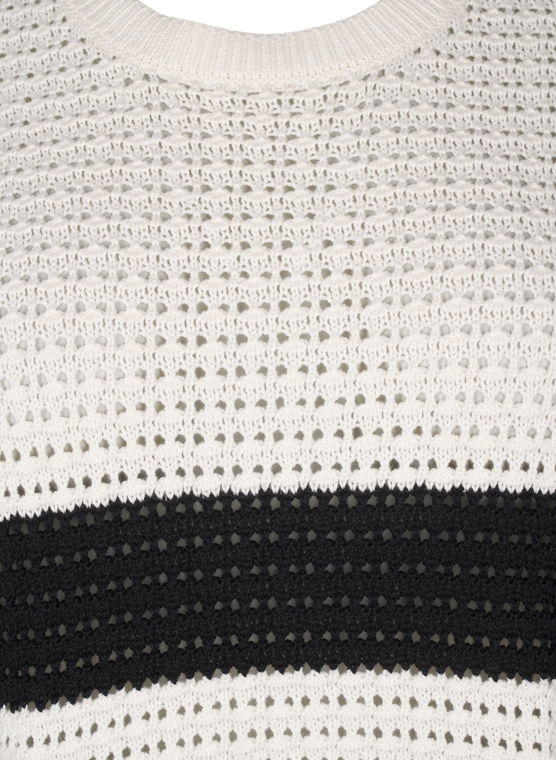 Zizzi L&aring;ng&auml;rmad randig stickad blus, Vanilla, Packshot image number 2