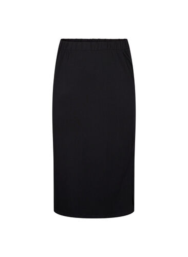 Lång kjol i bomull med slits, Black, Packshot image number 0