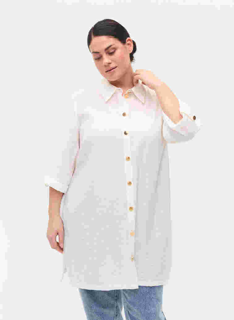 Lång skjorta med 3/4-ärmar, Bright White, Model