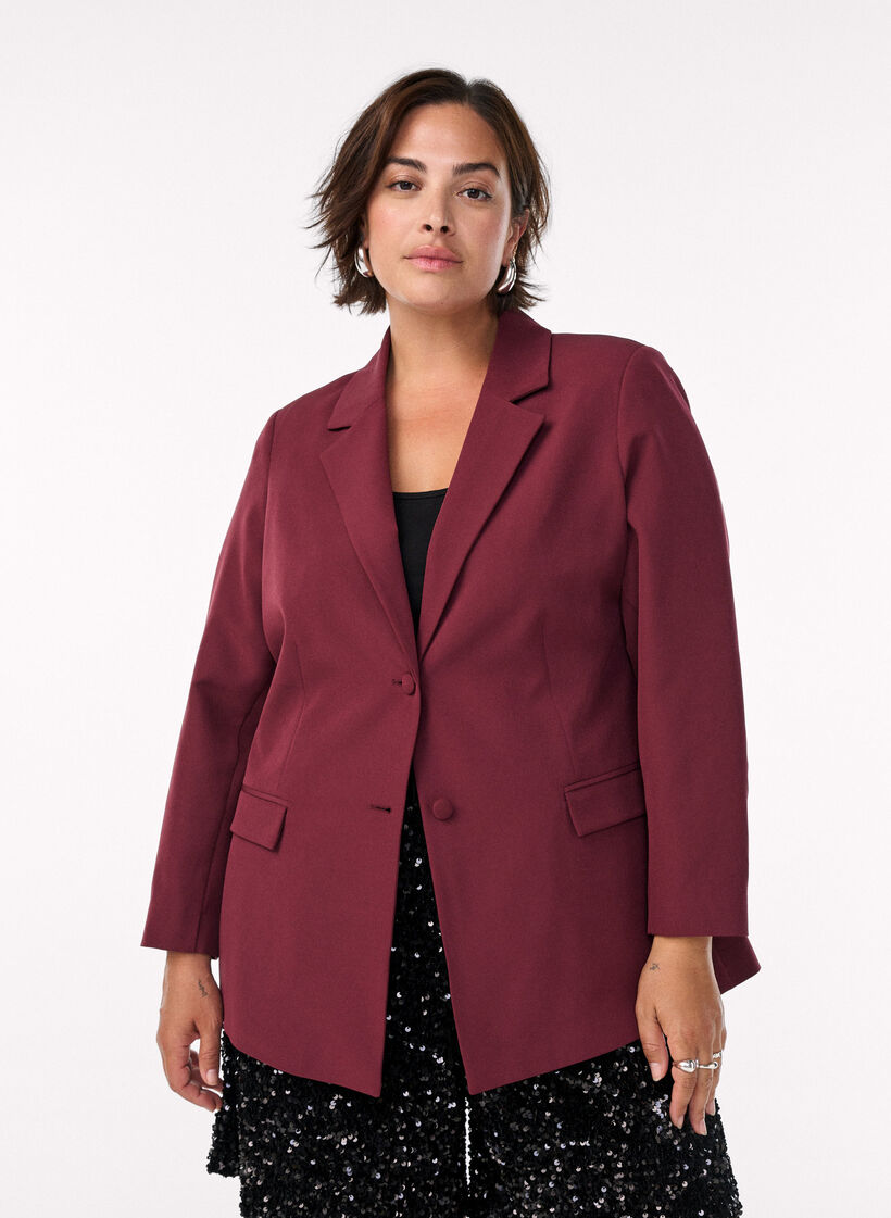 Klassisk blazer med kn&auml;ppning, R&ouml;d, Model image number 0