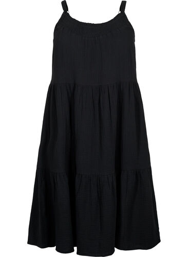 Enfärgad klänning i bomull, Black, Packshot image number 0