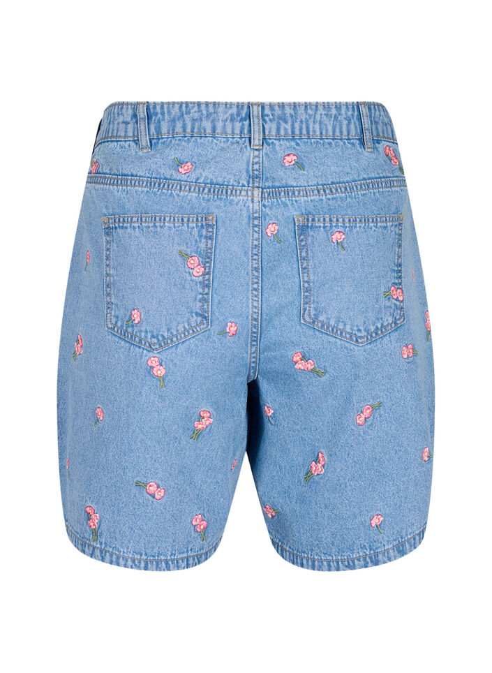 Jeansshorts med broderade blommor, Bl&aring;, Packshot image number 1