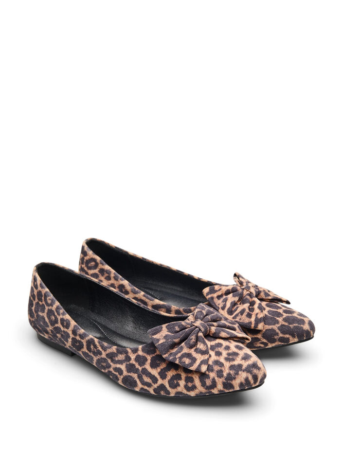 Wide fit - Ballerinaskor med rosett, Brun, Packshot image number 1