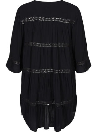 A-linjeformad viskosklänning med spetsband, Black, Packshot image number 1