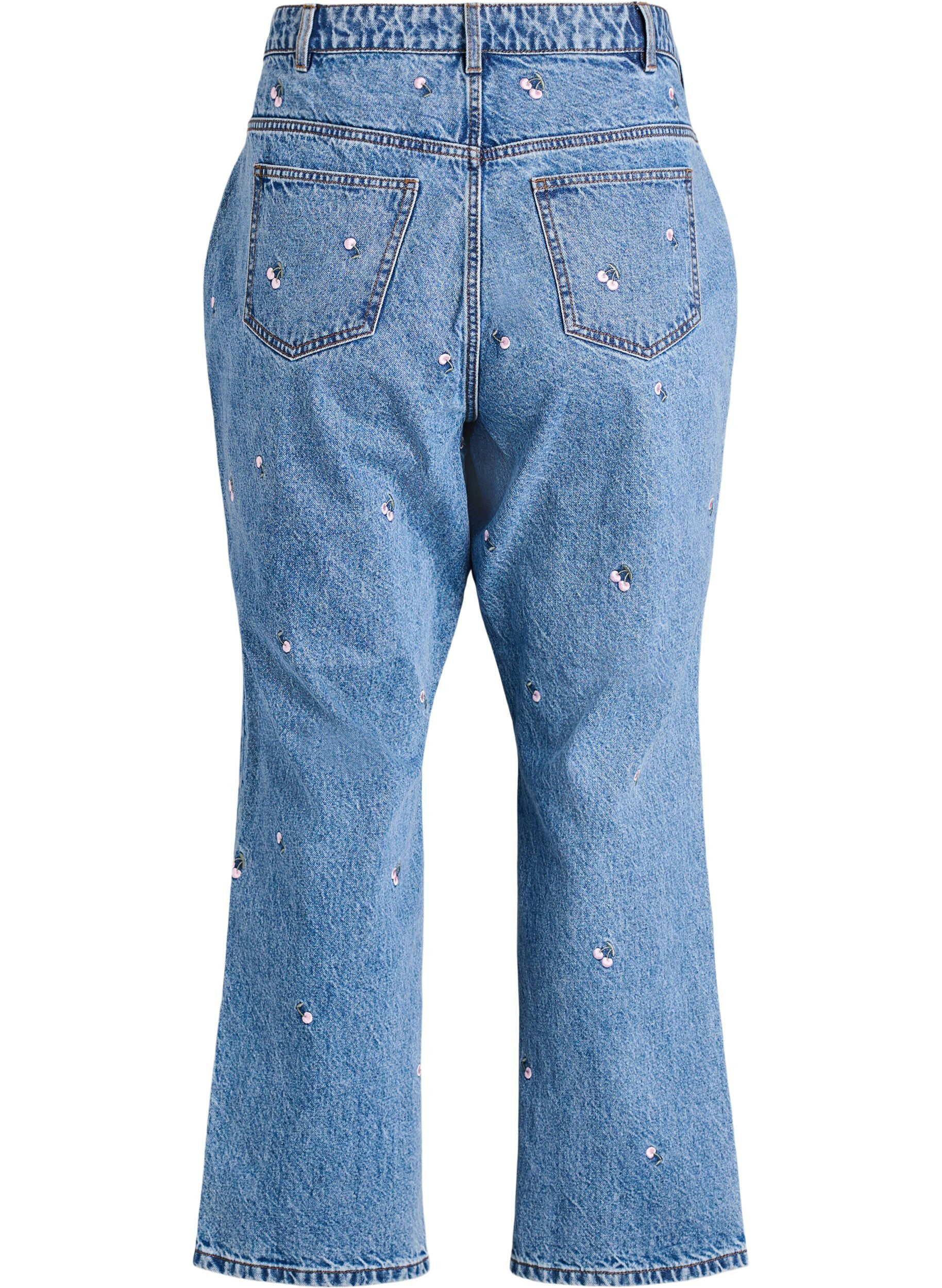 Zizzi Gemma-jeans med h&ouml;g midja och broderade detaljer, Bl&aring;, Packshot image number 1