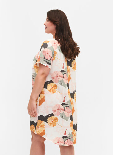 Klänning med mönster och korta ärmar, Rose Big Flower, Model image number 1